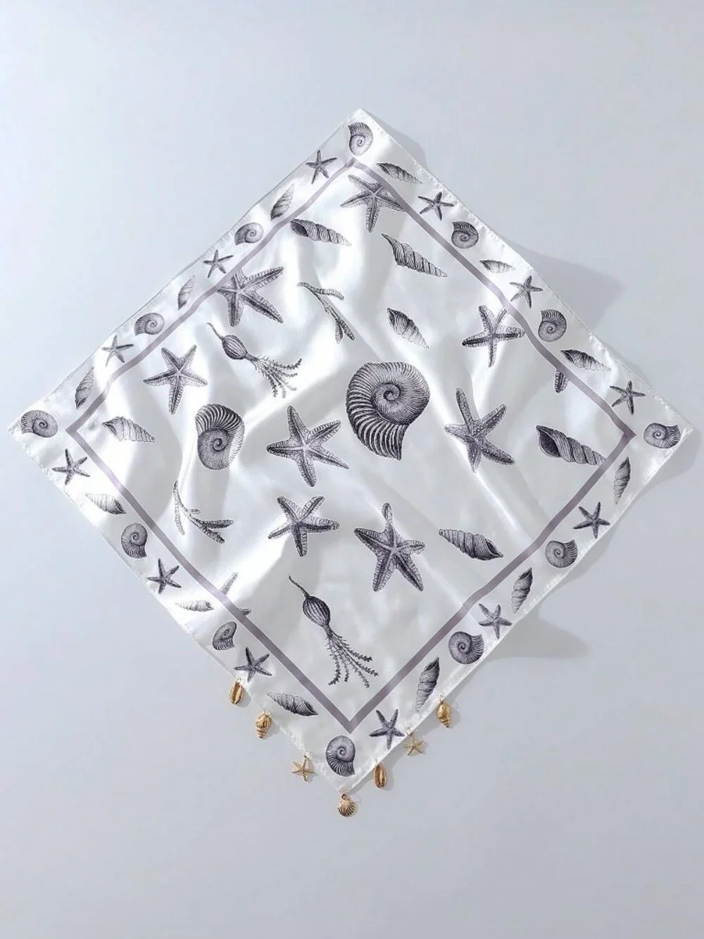 🤍 Ocean Starfish Seashell Charm Bandana Headscarf 🐚⭐ Coastal Scarf